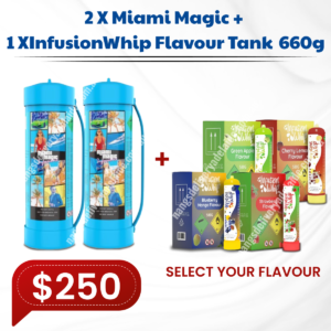 2X Miami Magic 3.3L N2o Cylinder + 1x Infusionwhip Flavour 660g Tank