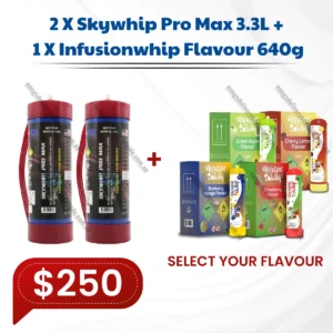 2X Skywhip Pro Max 3.3L N2O Cylinder + 1x Infusionwhip Flavour 640g Tank