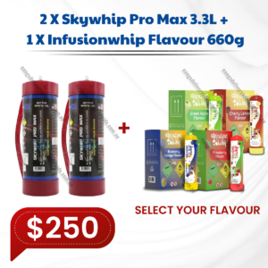 2X Skywhip Pro Max 3.3L N2O Cylinder + 1x Infusionwhip Flavour 660g Tank