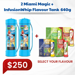 2X Miami Magic 3.3L N2o Cylinder + 1x Infusionwhip Flavour 640g Tank
