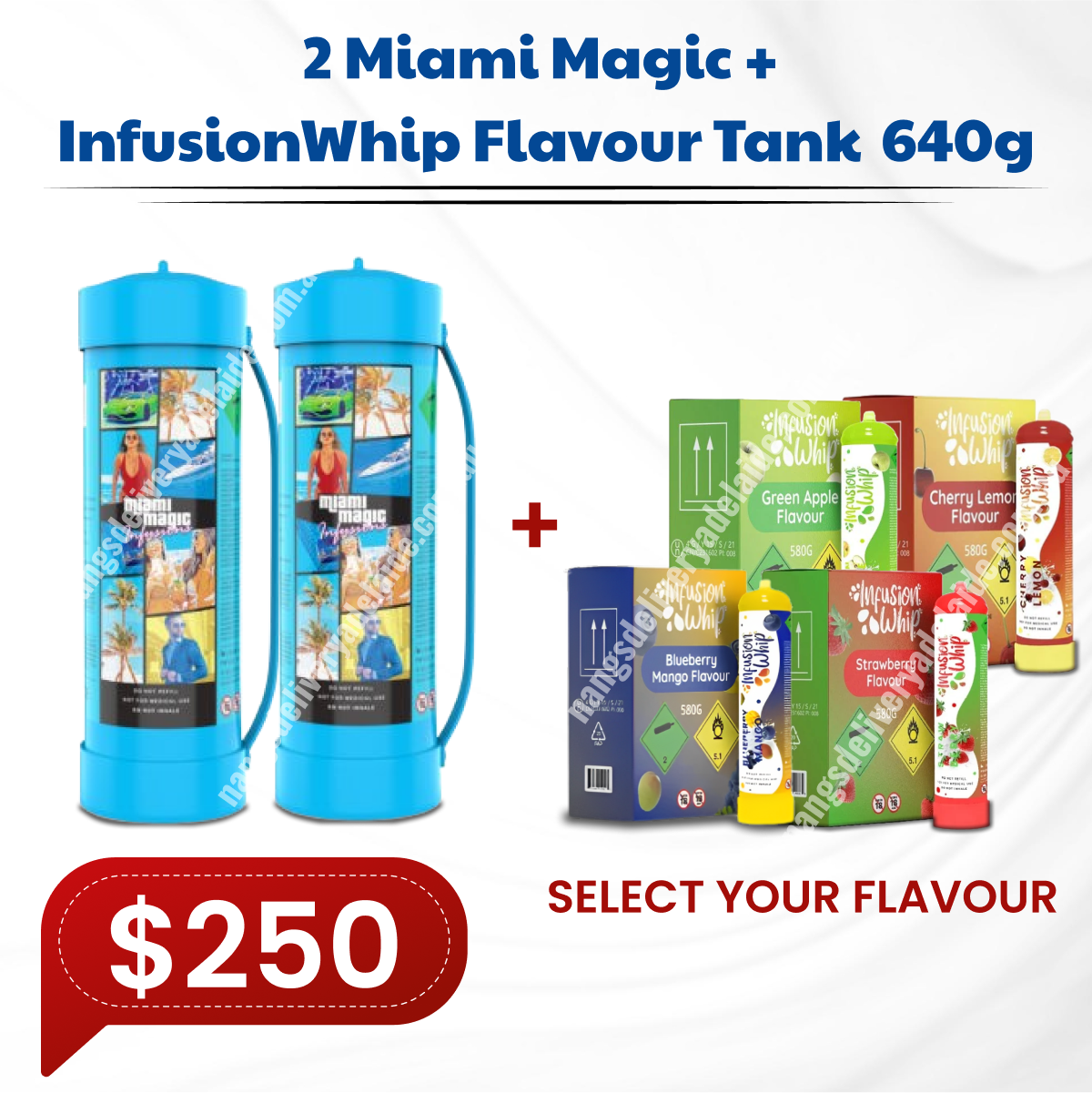 2X Miami Magic 3.3L N2o Cylinder + 1x Infusionwhip Flavour 640g Tank