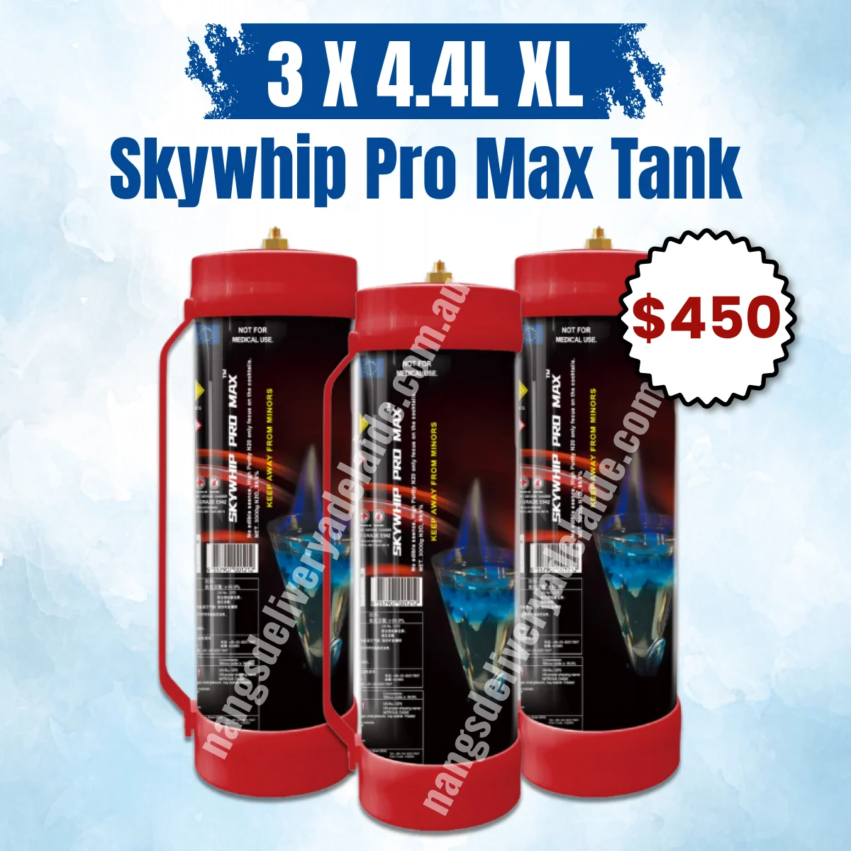 3 x Skywhip Pro Max 4.4L N2O Tank